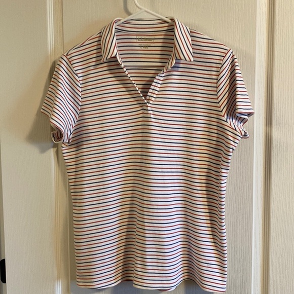 L.L. Bean Red White Blue Striped V Collar Top - Size L - Picture 1 of 11